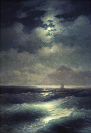 Sea View by Moonlight, Ivan Aivanovsky. Russian Museum, St. Petersburg, Russia. Public domain.